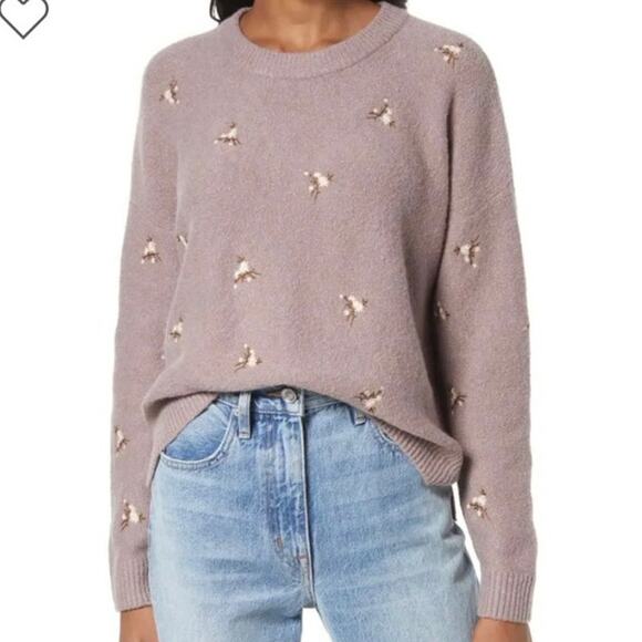 Madewell Sweater Medium Floral Purple Lavender Embroidered Cross Stitch Flowers - Picture 2 of 13